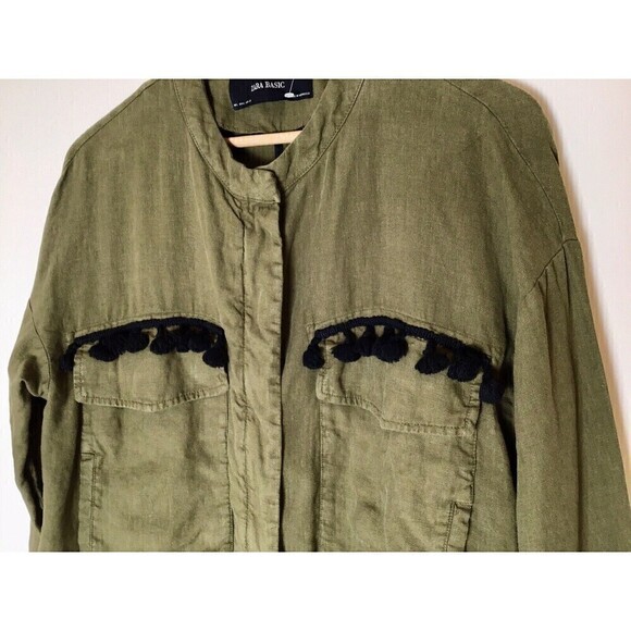 Zara Linen Shirt Jacket Size Large Full Zip Pockets - Picture 6 of 14